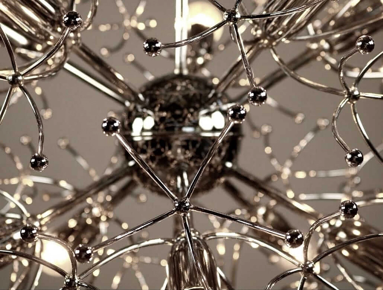 Lampadario Sputnik in ottone cromato di Gaetano Sciolari, anni '70 6