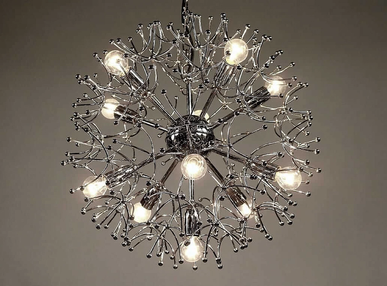 Lampadario Sputnik in ottone cromato di Gaetano Sciolari, anni '70 9