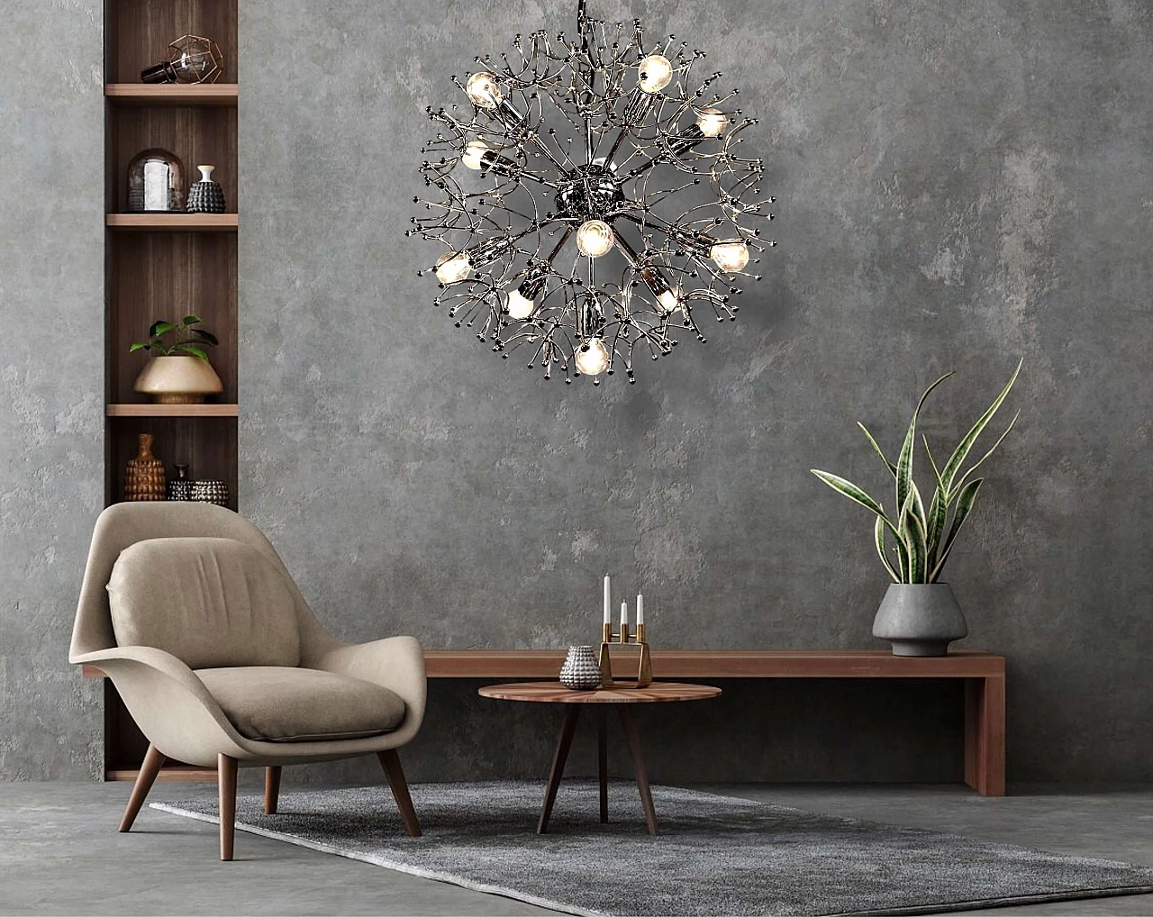 Lampadario Sputnik in ottone cromato di Gaetano Sciolari, anni '70 15