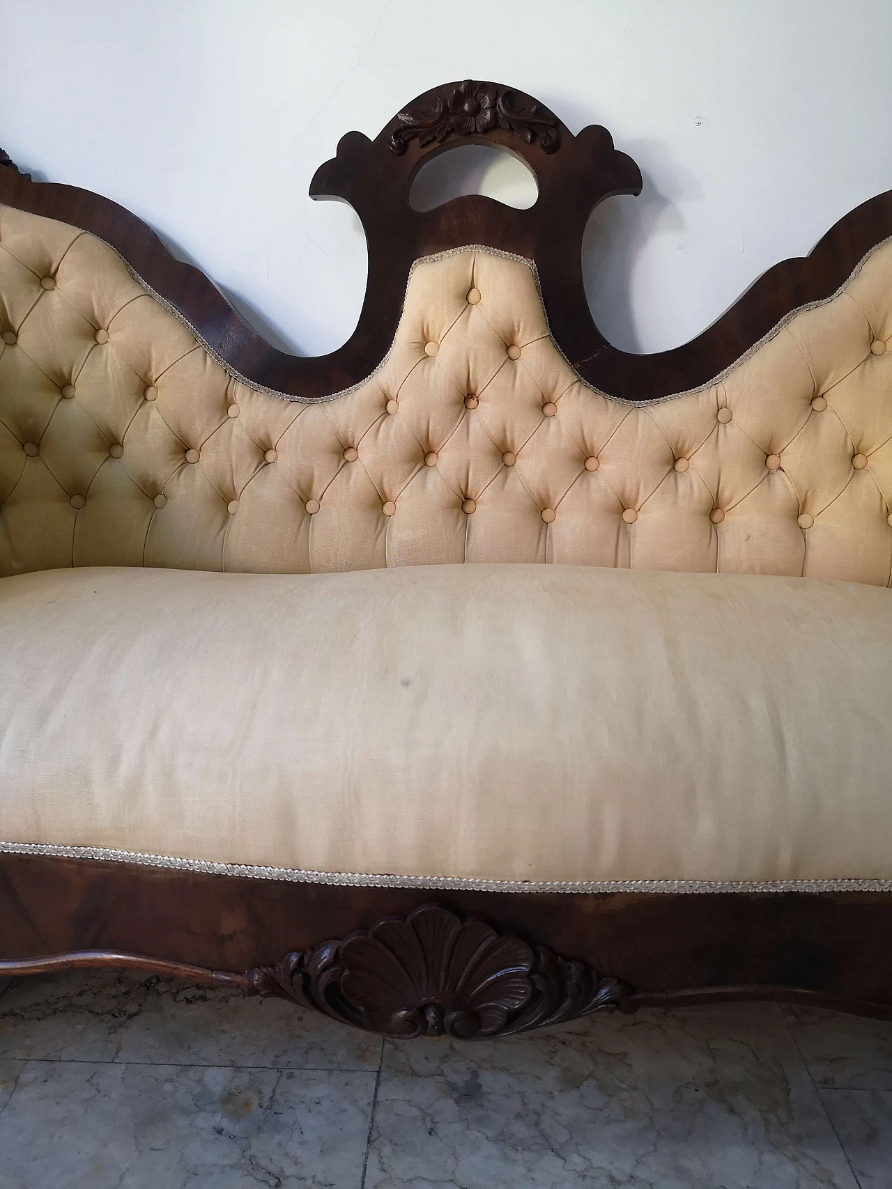 Louis Philippe two-seater sofa in walnut and fabric, 19th century 8