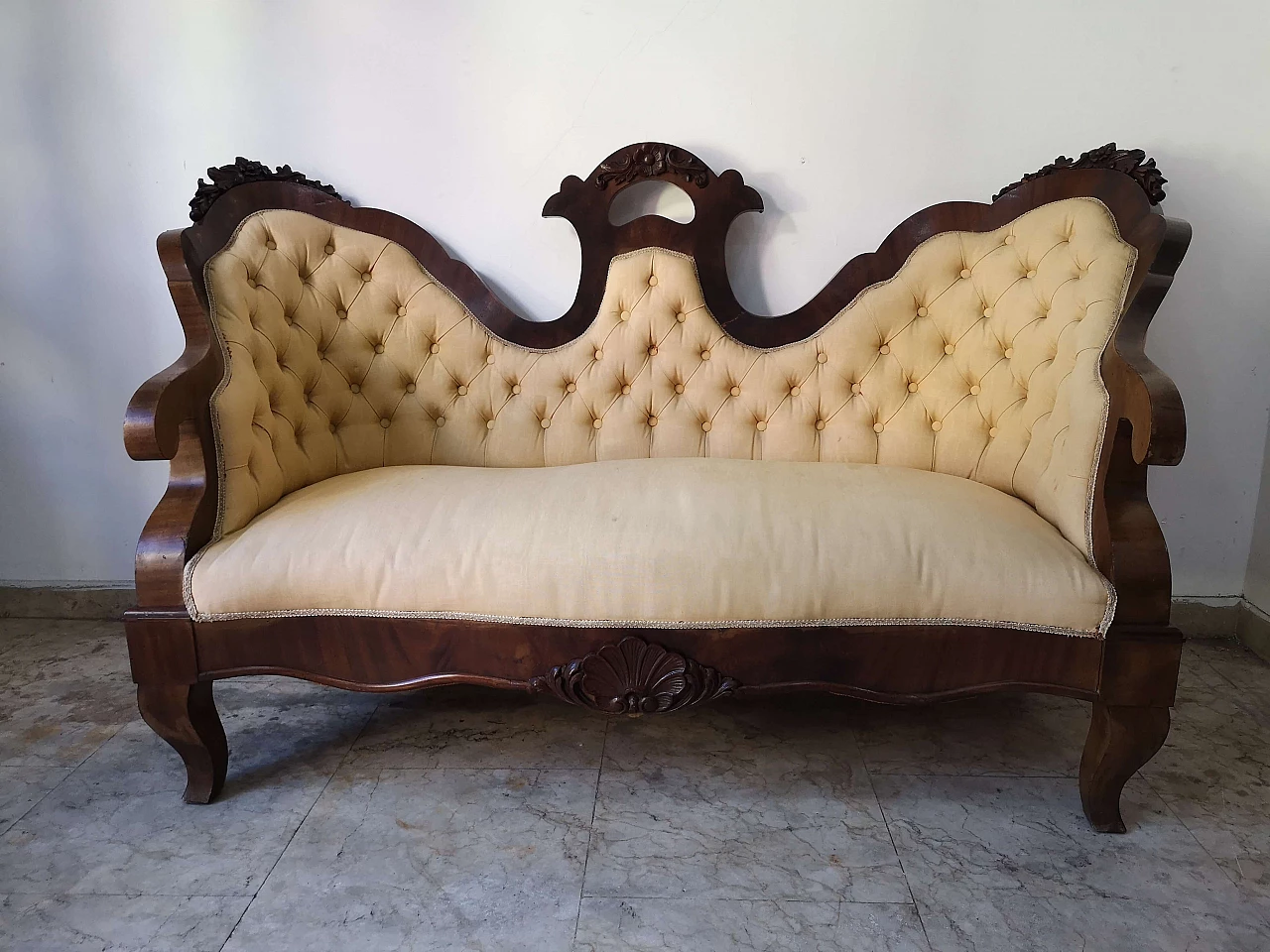 Louis Philippe two-seater sofa in walnut and fabric, 19th century 9