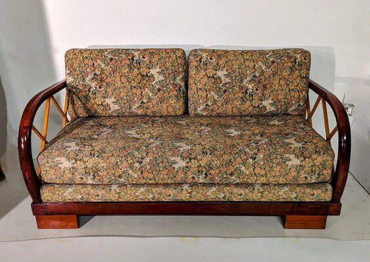 Wood and fabric extendable sofa in the style of Paolo Buffa, 1940s 1