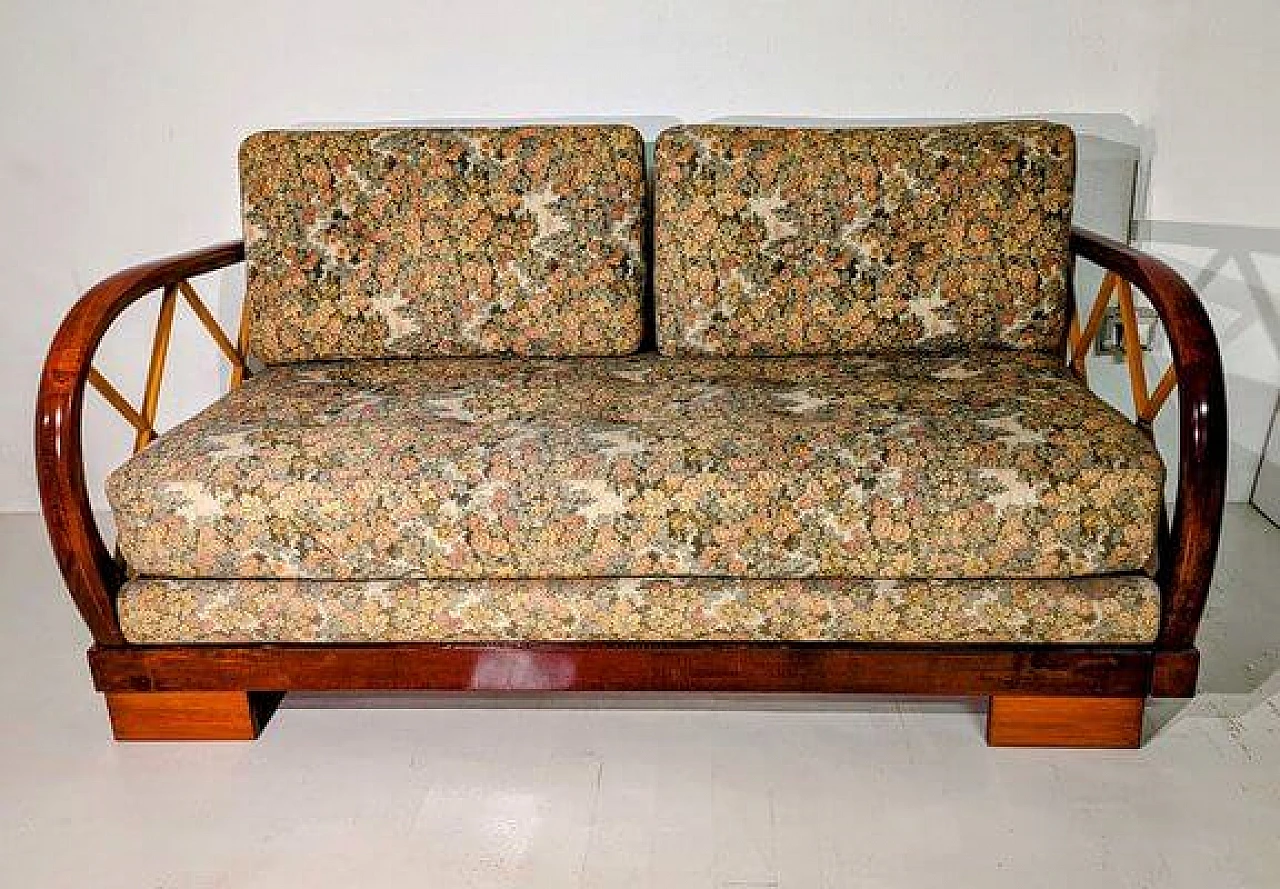 Wood and fabric extendable sofa in the style of Paolo Buffa, 1940s 4