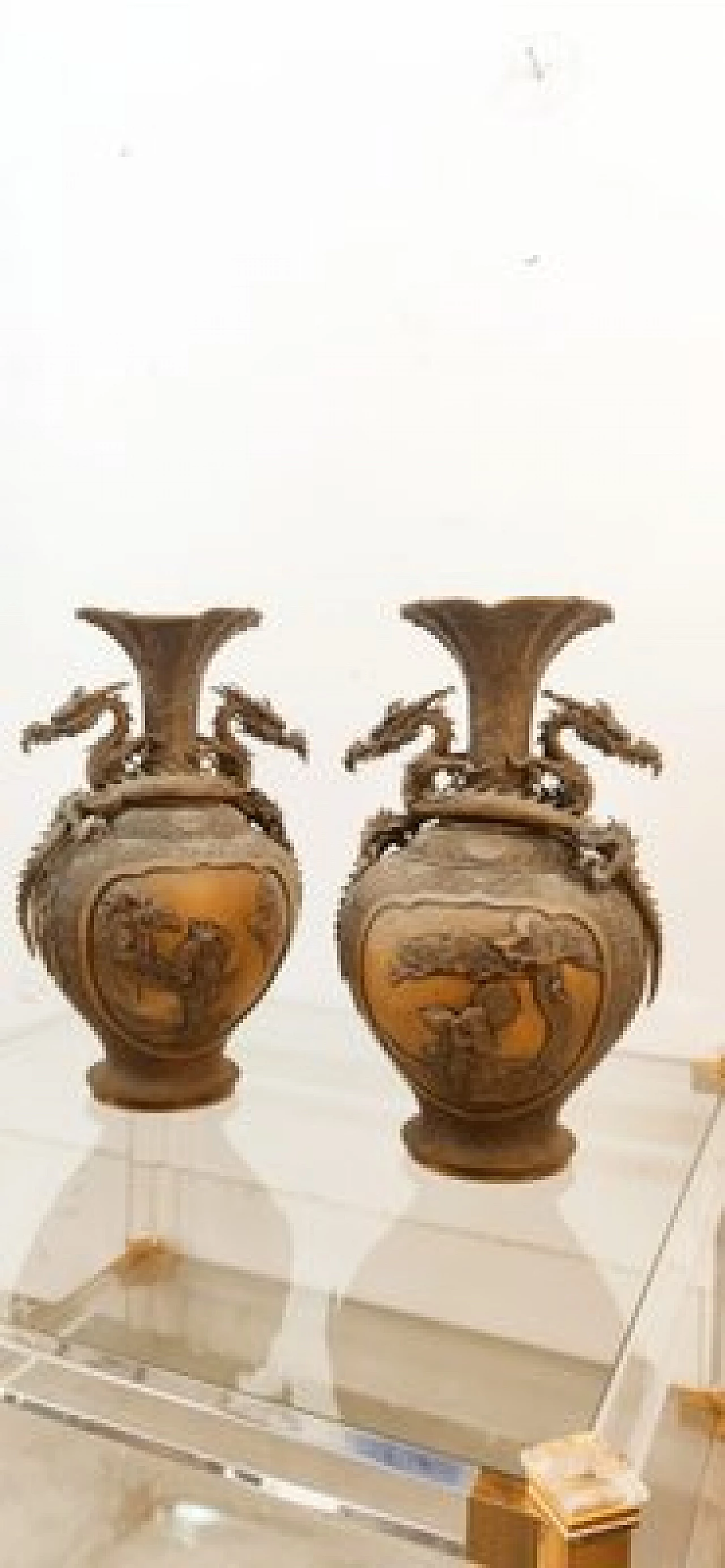 Pair of Japanese bronze vases with dragons 17