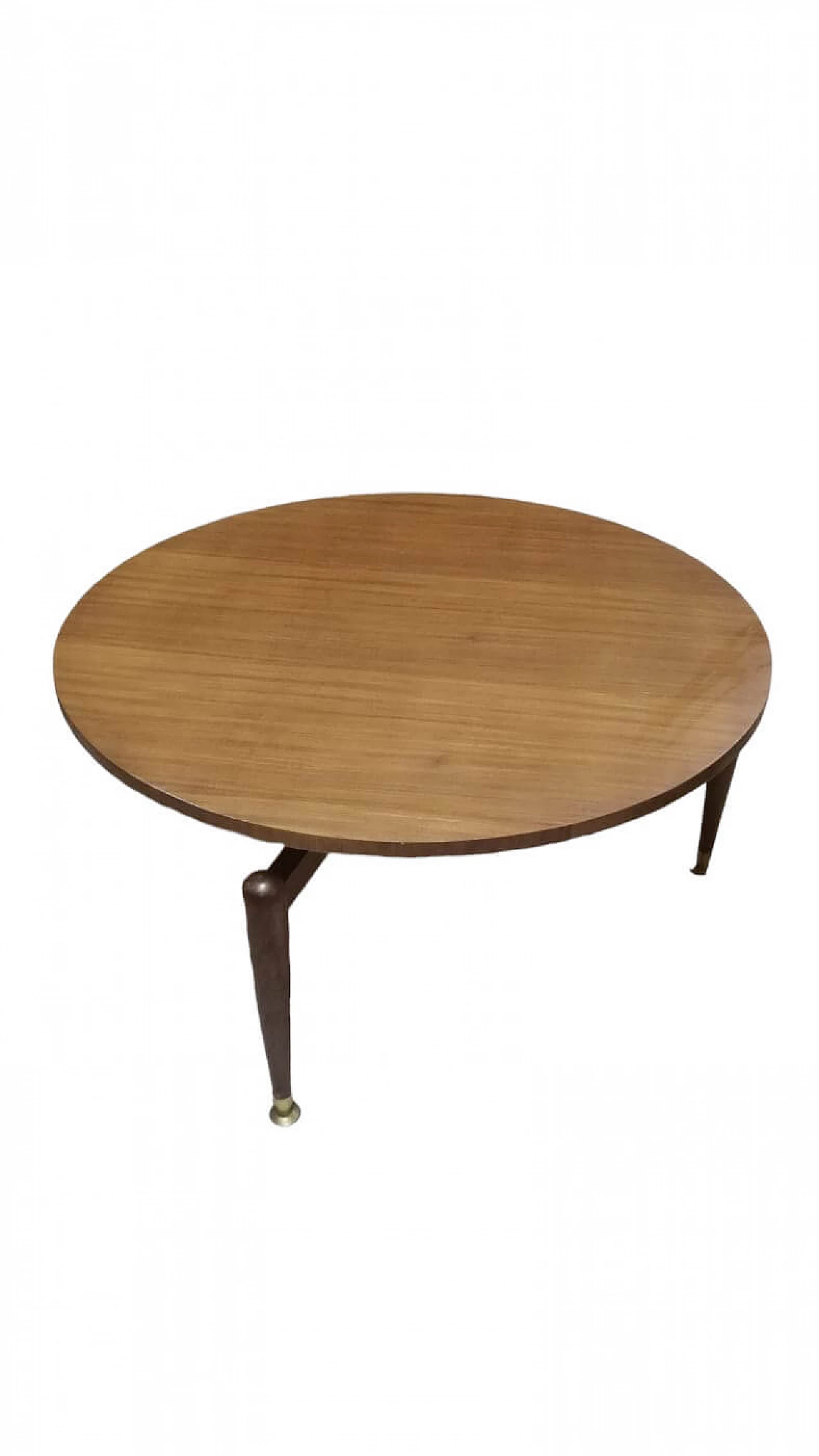 Round mahogany coffee table with brass feet, 1960s 1