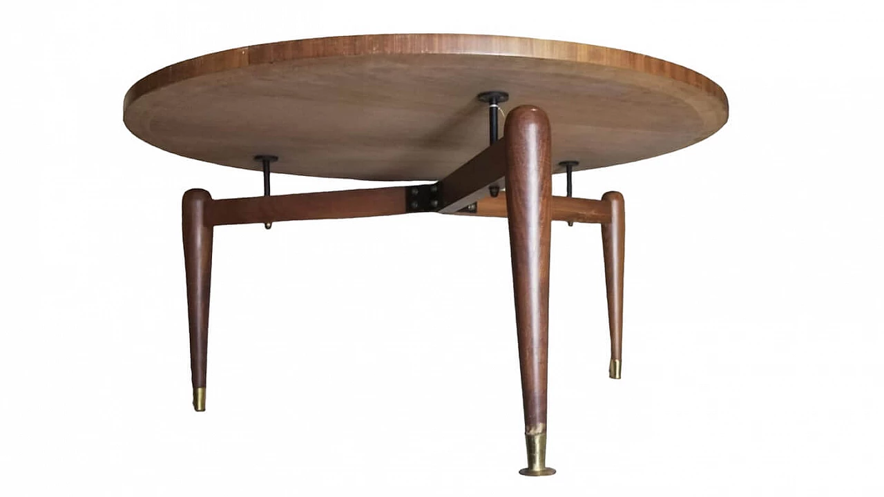 Round mahogany coffee table with brass feet, 1960s 5