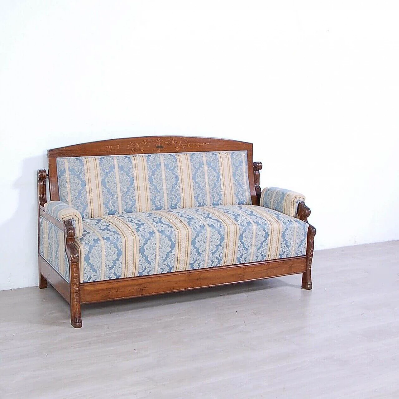 Art Nouveau inlaid walnut sofa bed, early 20th century 2