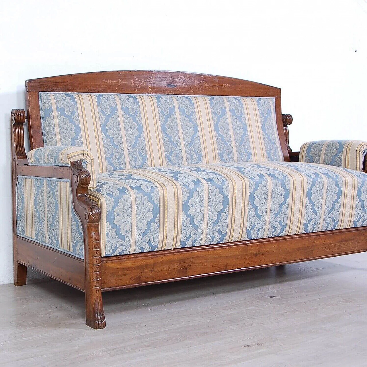 Art Nouveau inlaid walnut sofa bed, early 20th century 3