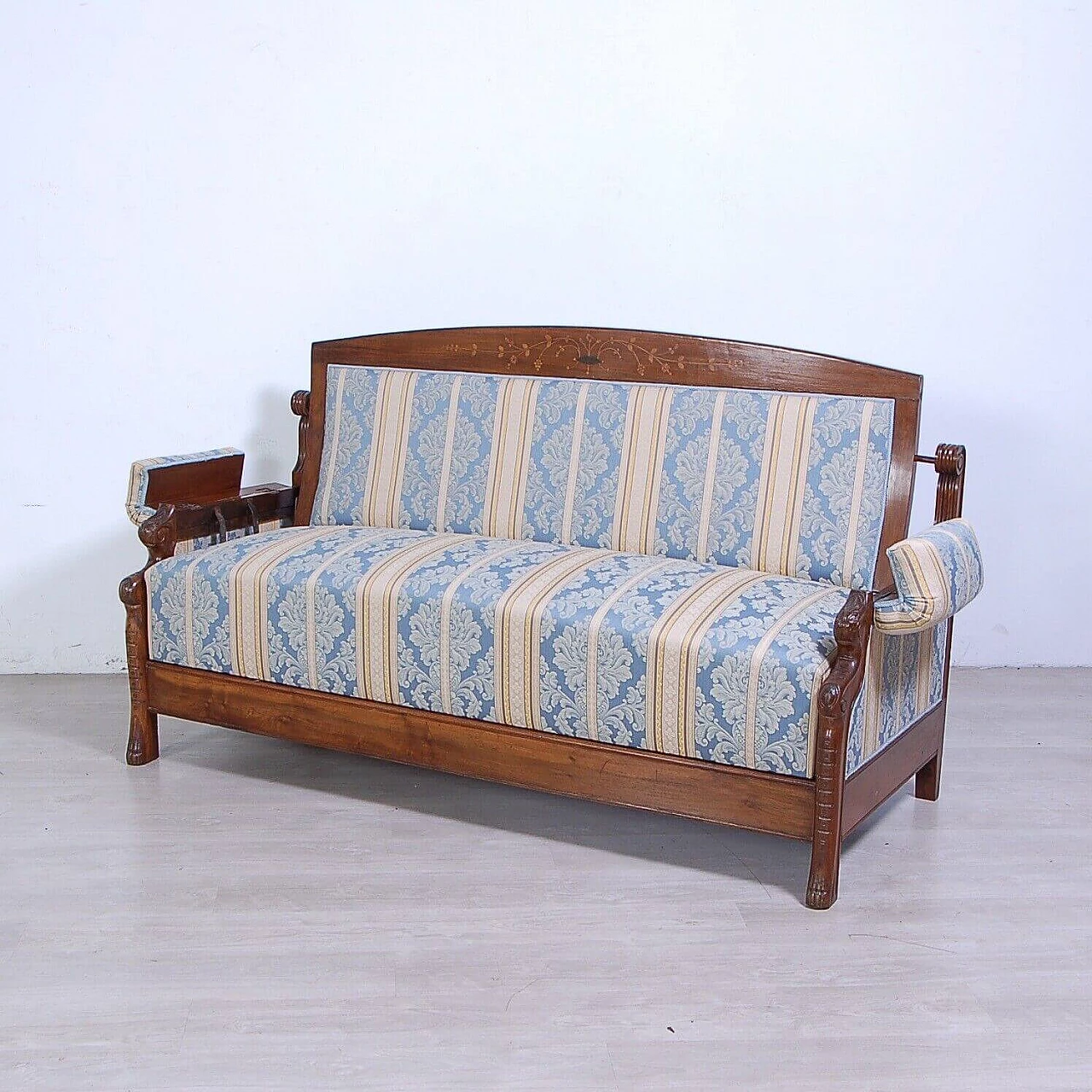 Art Nouveau inlaid walnut sofa bed, early 20th century 10