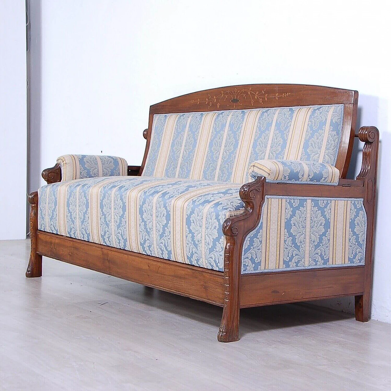 Art Nouveau inlaid walnut sofa bed, early 20th century 13