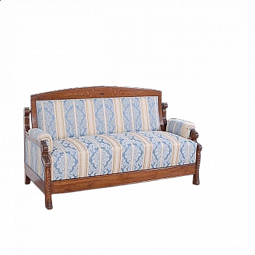 Art Nouveau inlaid walnut sofa bed, early 20th century