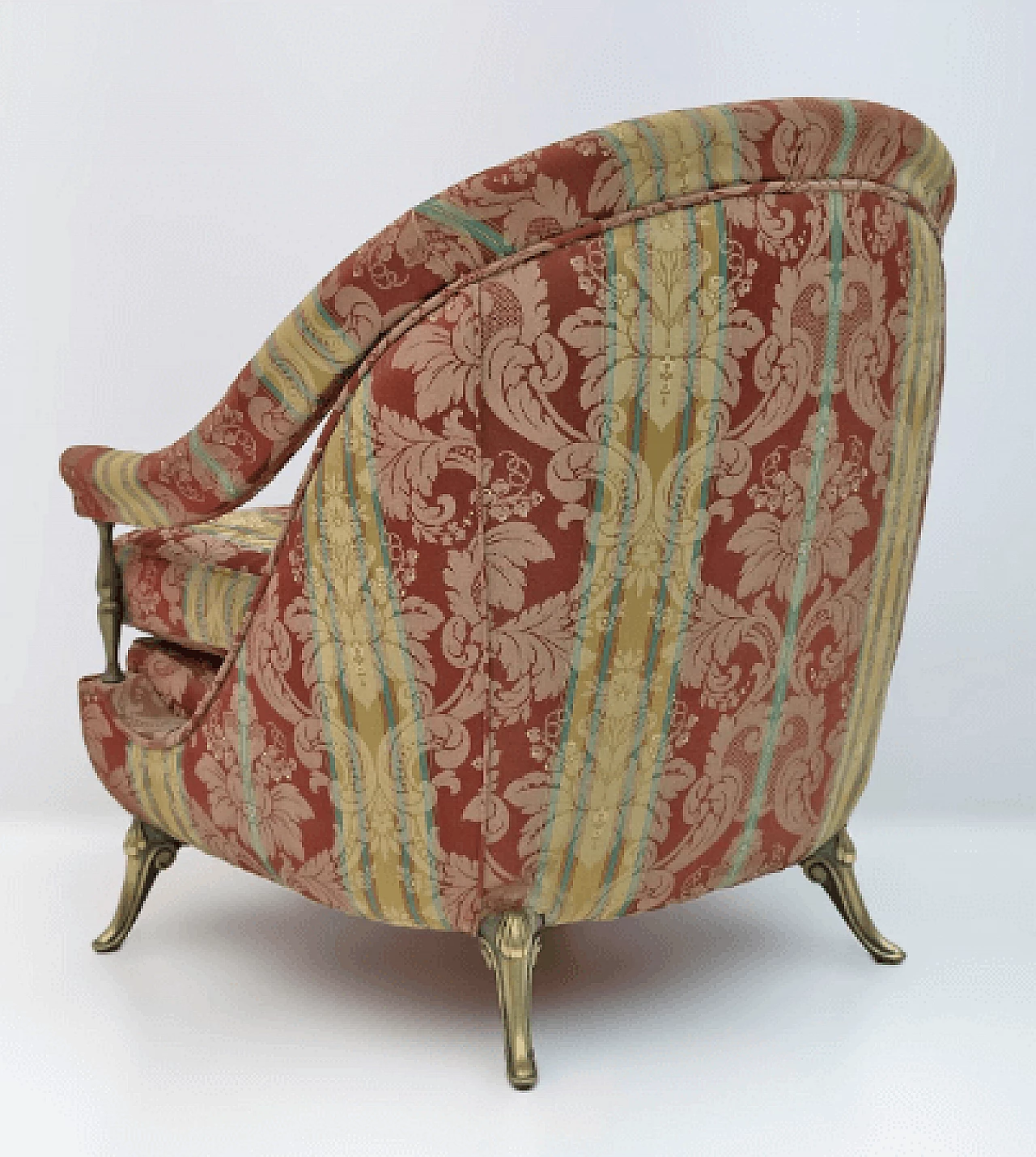 Pair of French Art Deco brass and fabric armchairs, 1950s 6