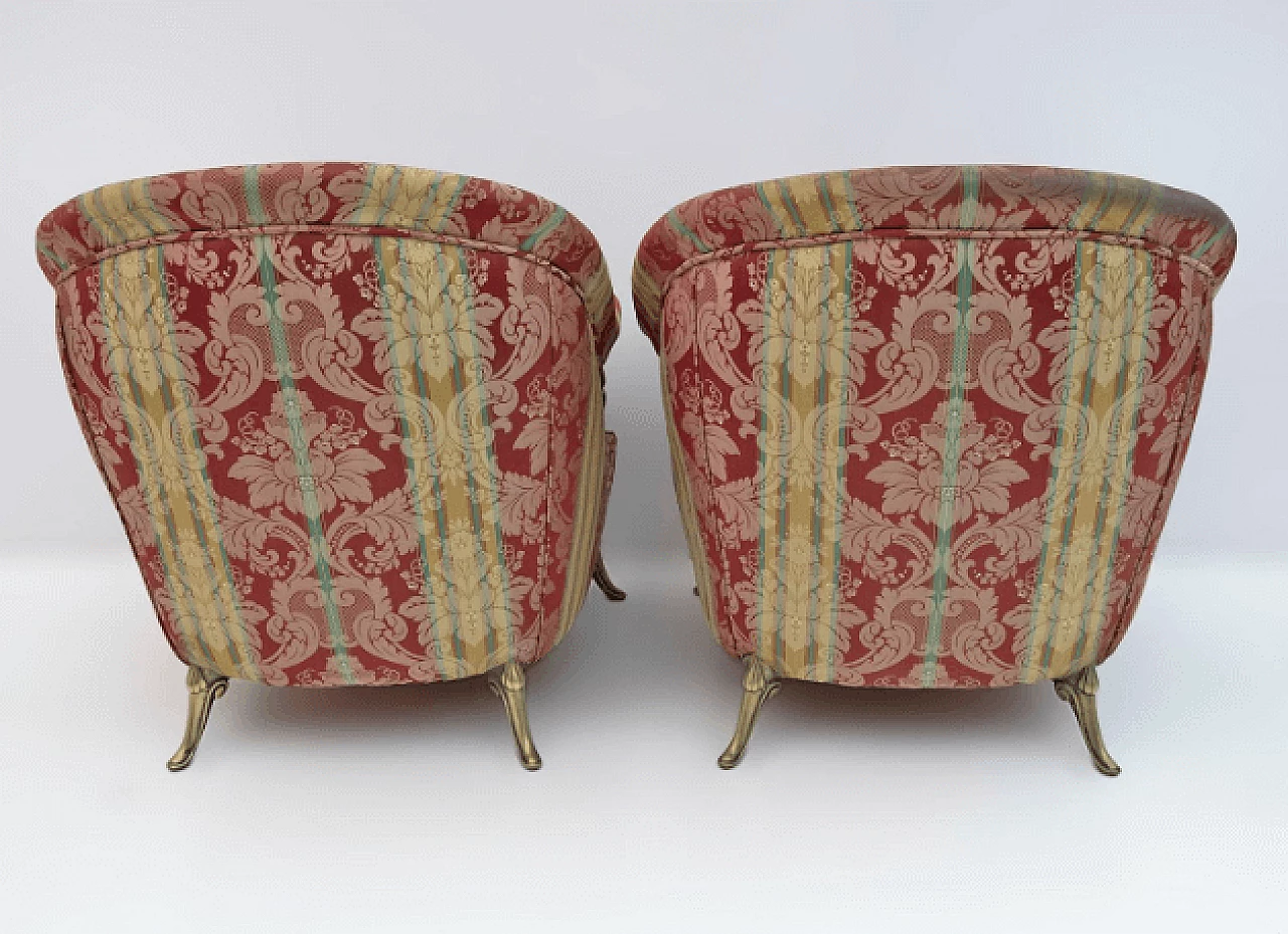 Pair of French Art Deco brass and fabric armchairs, 1950s 7