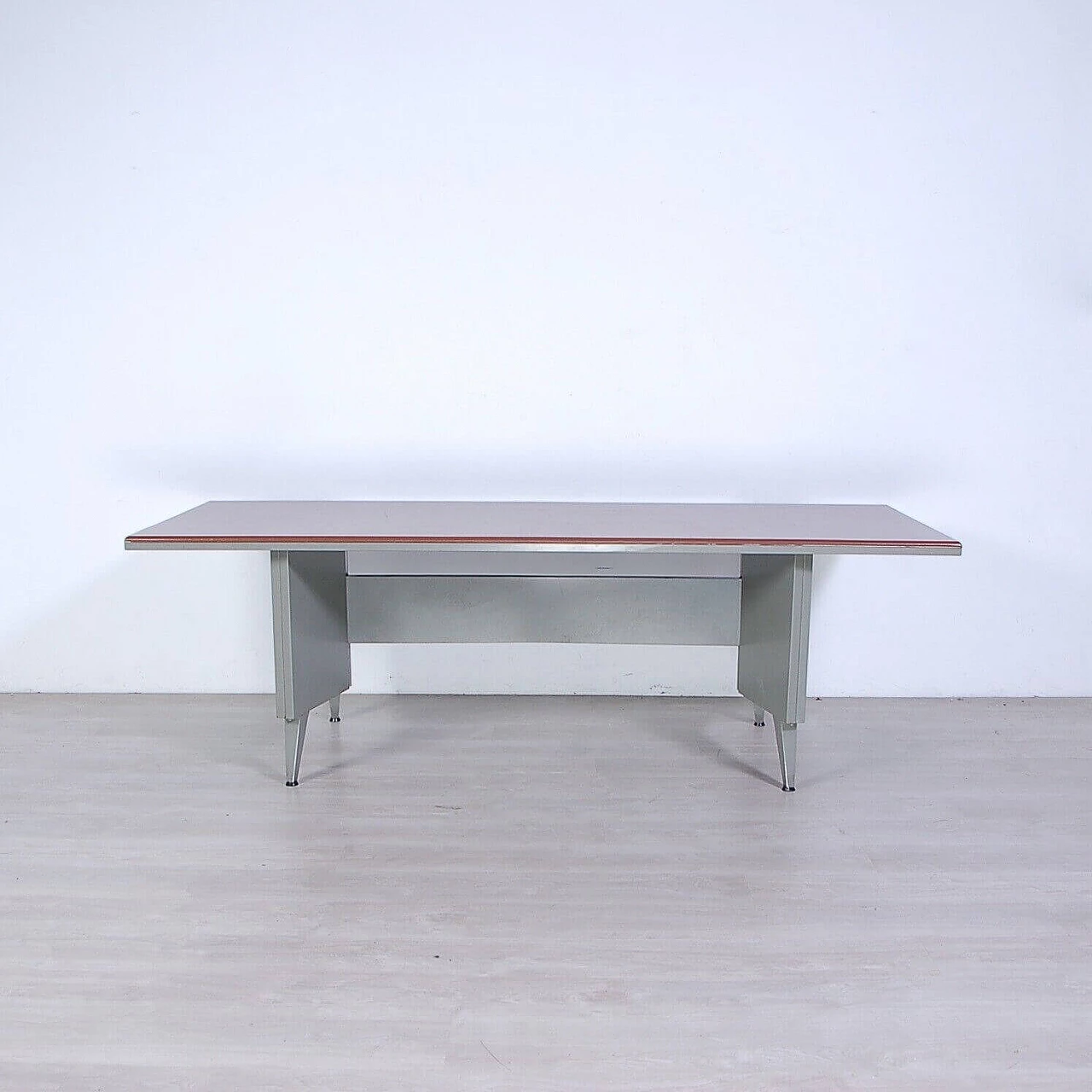 Gray enameled iron and brown skai desk, 1970s 1