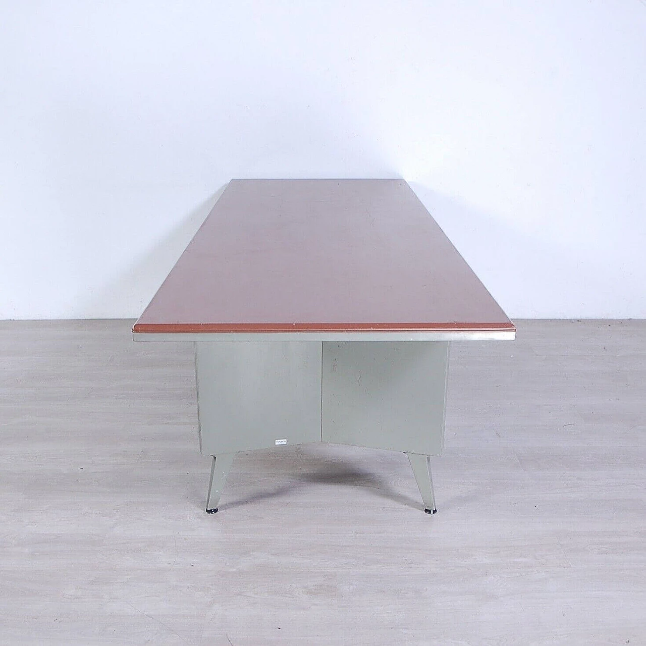 Gray enameled iron and brown skai desk, 1970s 6