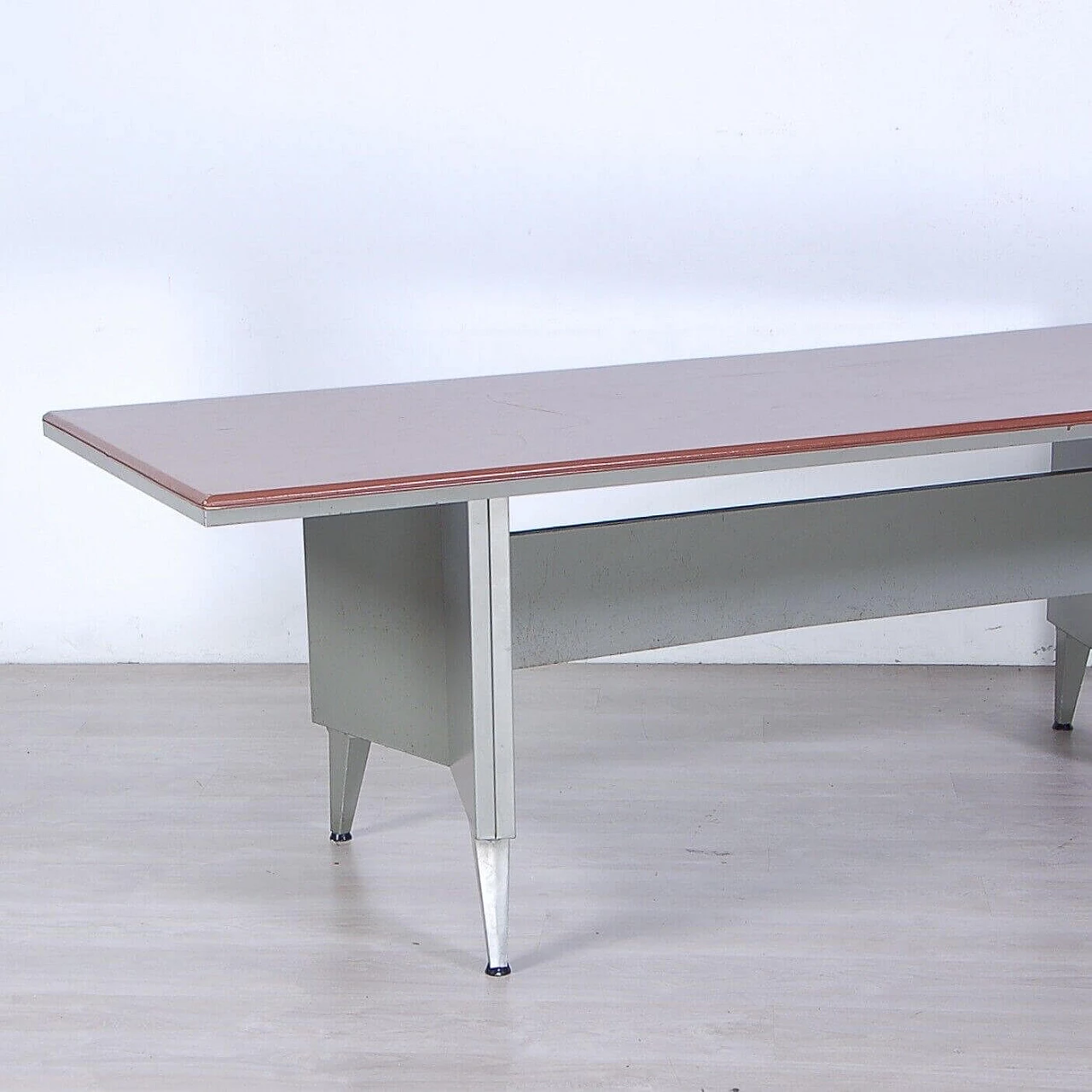 Gray enameled iron and brown skai desk, 1970s 22