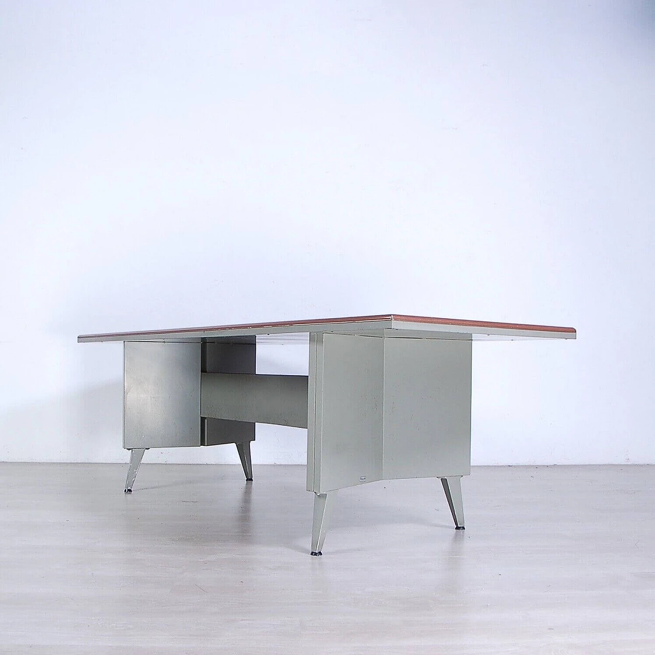 Gray enameled iron and brown skai desk, 1970s 23