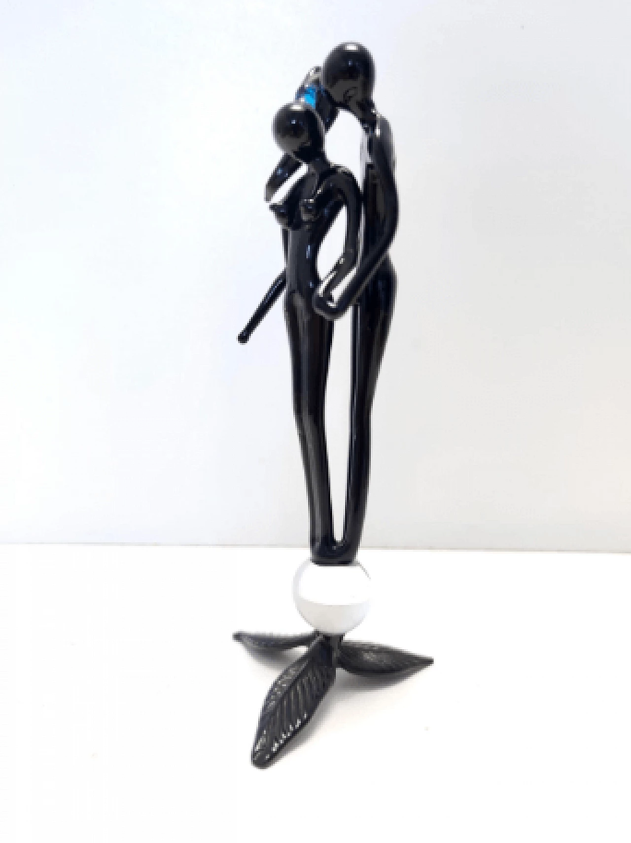 Scultura di coppia di figure in vetro di Murano nero, anni '90 3