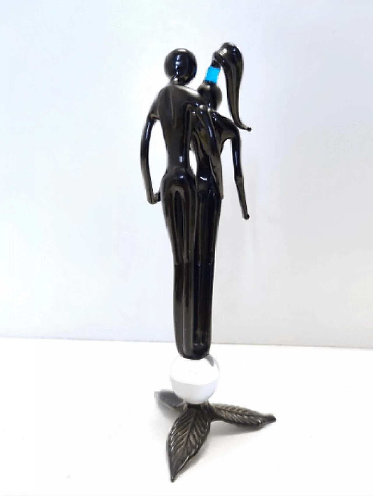 Scultura di coppia di figure in vetro di Murano nero, anni '90 7