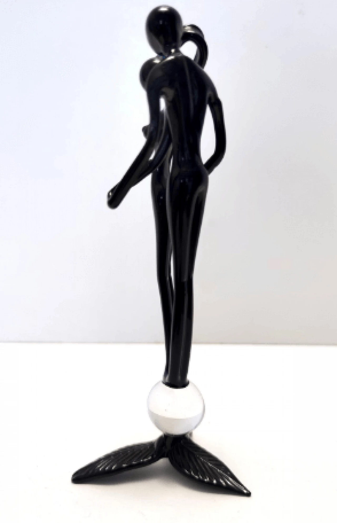 Scultura di coppia di figure in vetro di Murano nero, anni '90 8