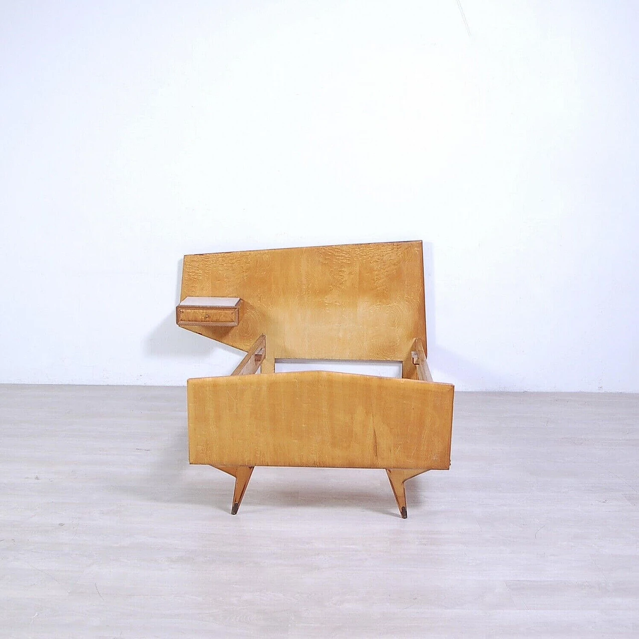 Wood veneered single bed with suspended drawer, 1950s 2