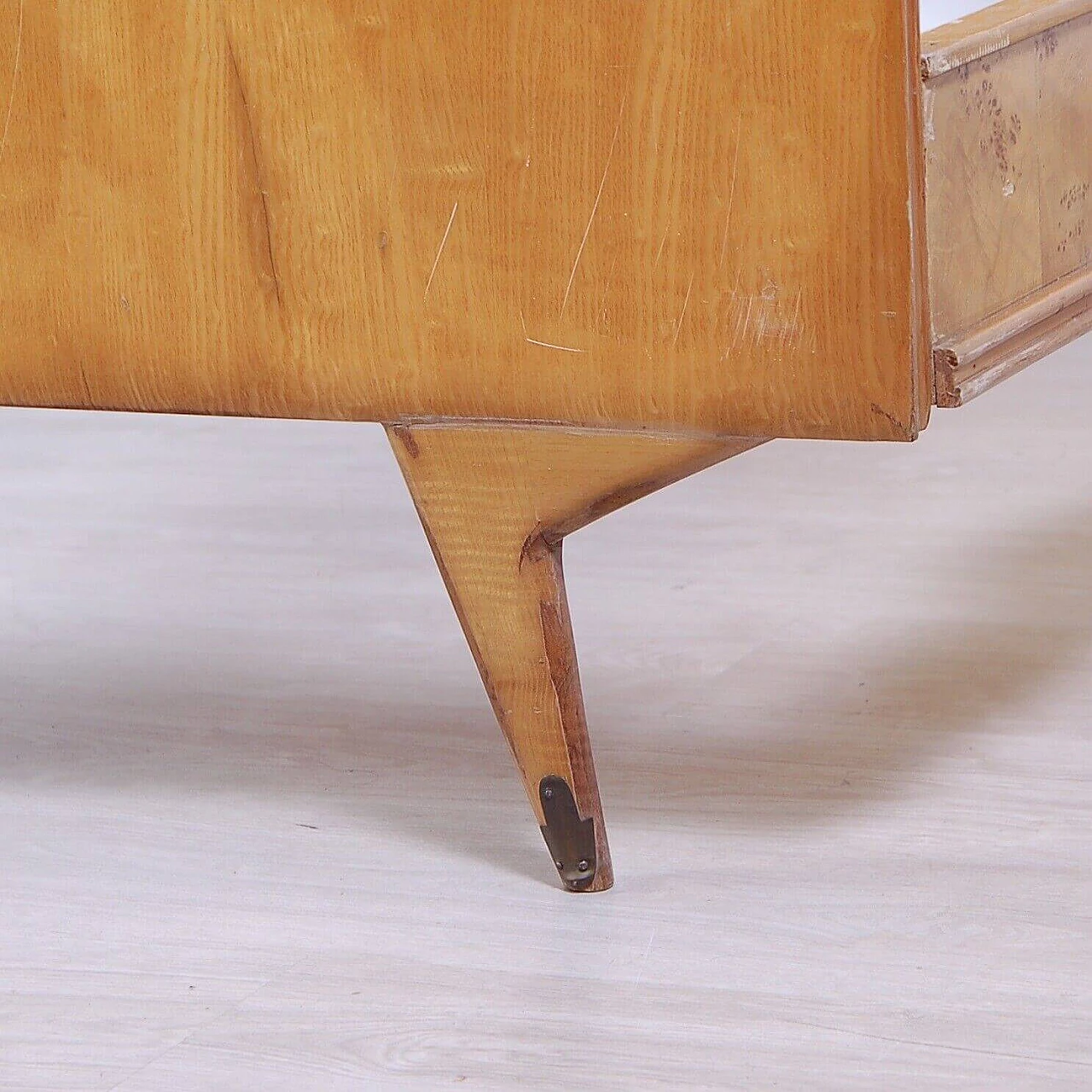 Wood veneered single bed with suspended drawer, 1950s 5