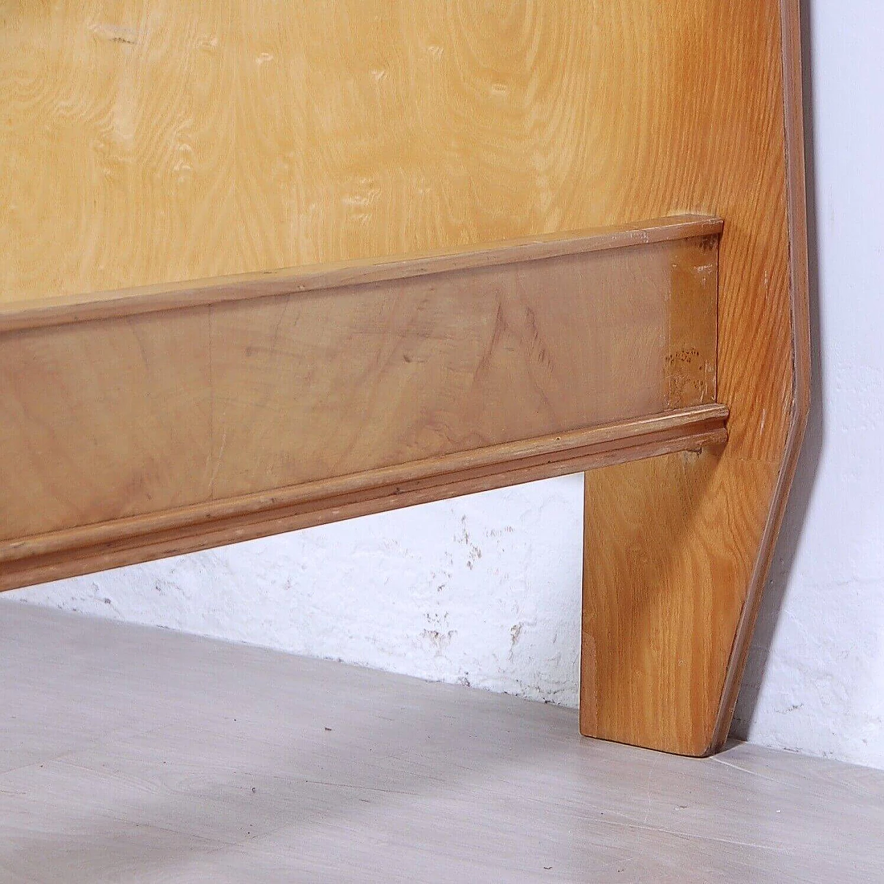 Wood veneered single bed with suspended drawer, 1950s 6