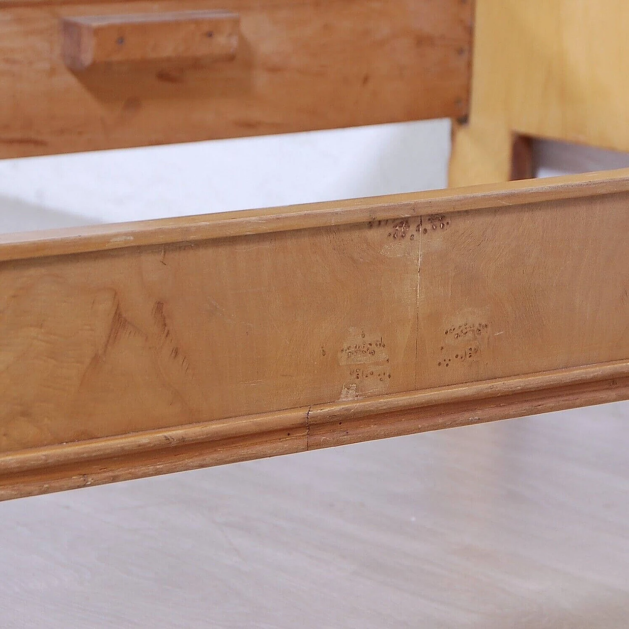 Wood veneered single bed with suspended drawer, 1950s 8