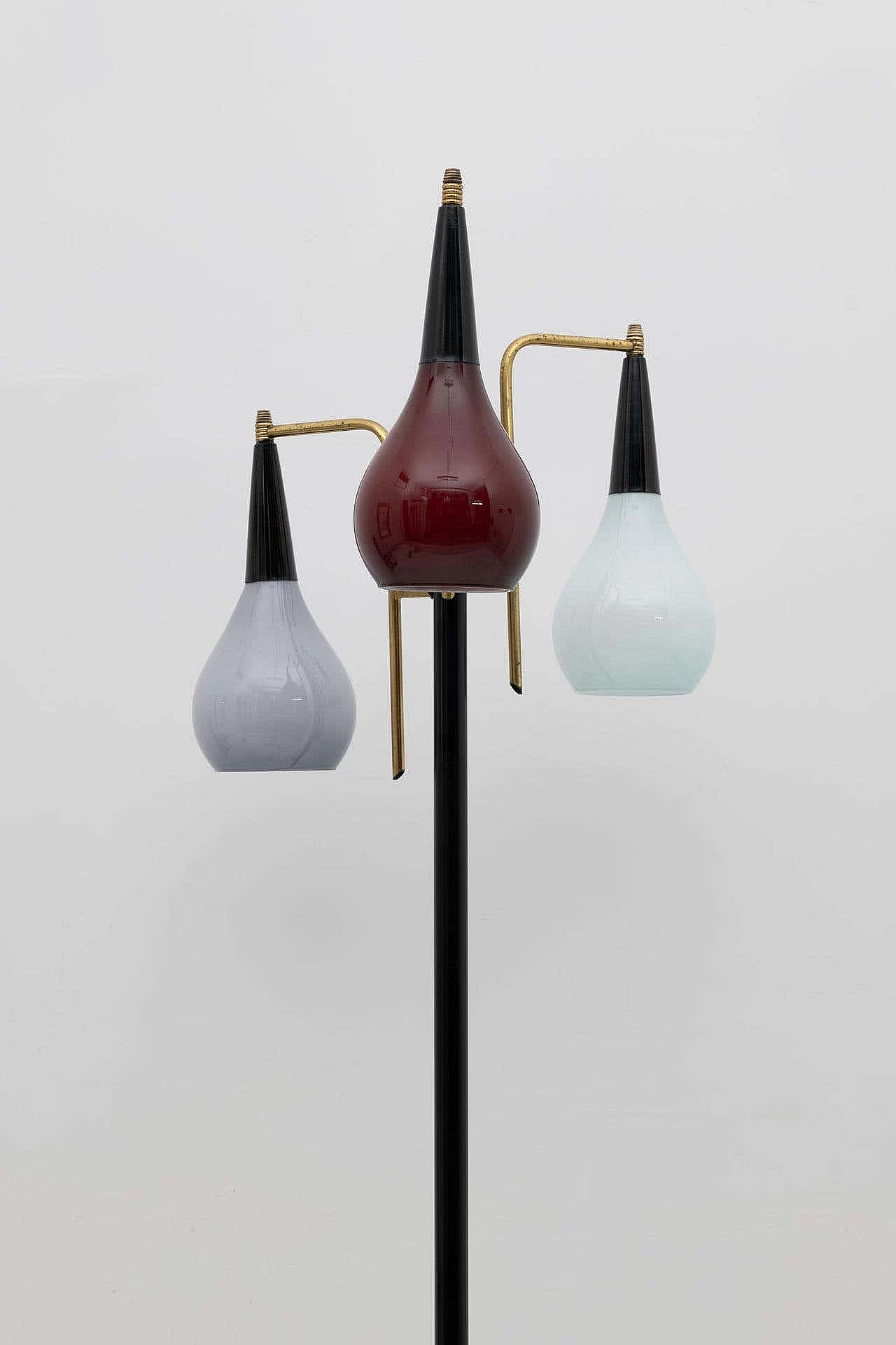 Brass and coloured glass floor lamp by Stilnovo, 1950s 4