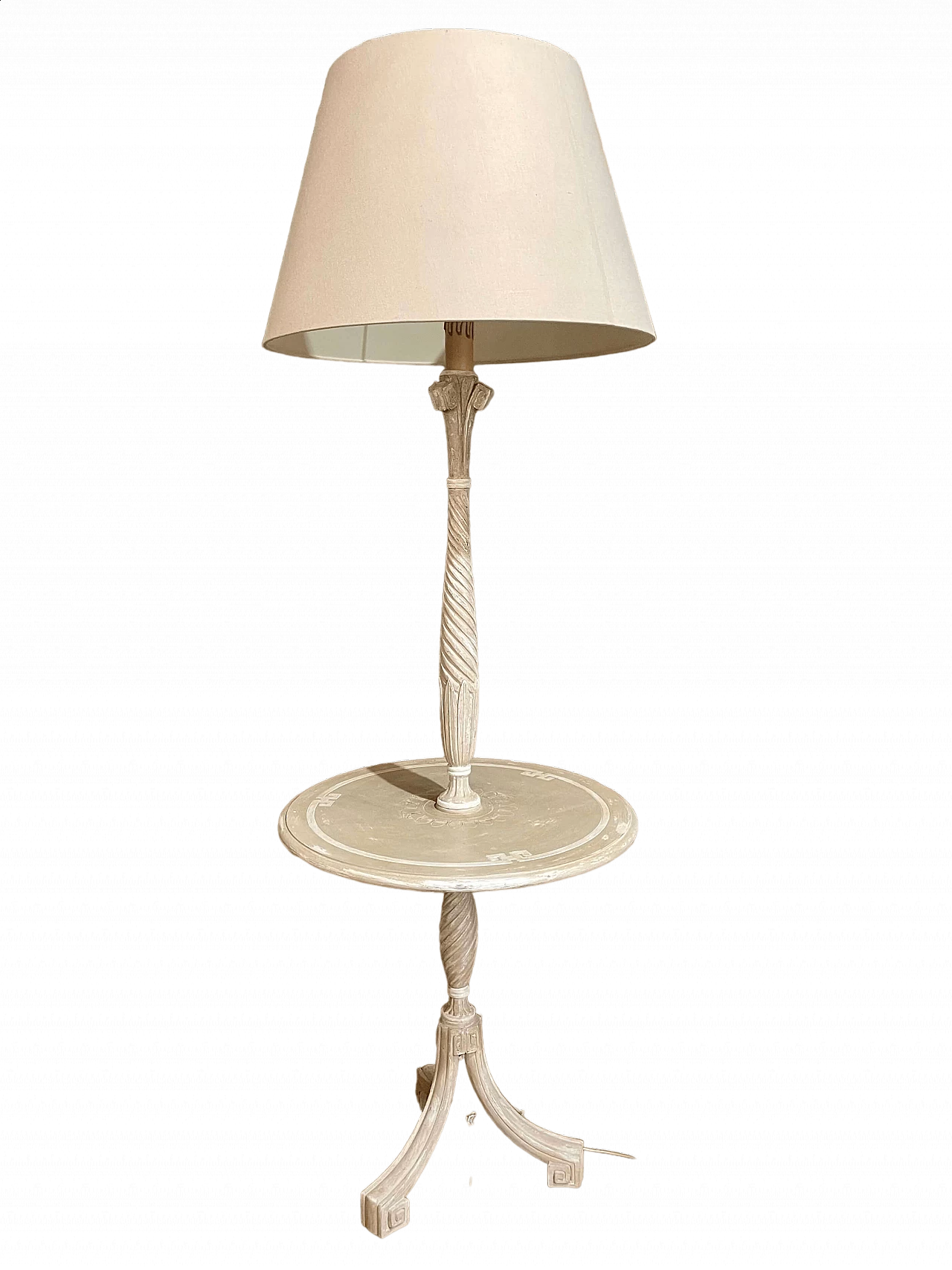 Cherry wood floor lamp with integrated coffee table, 2000s 6