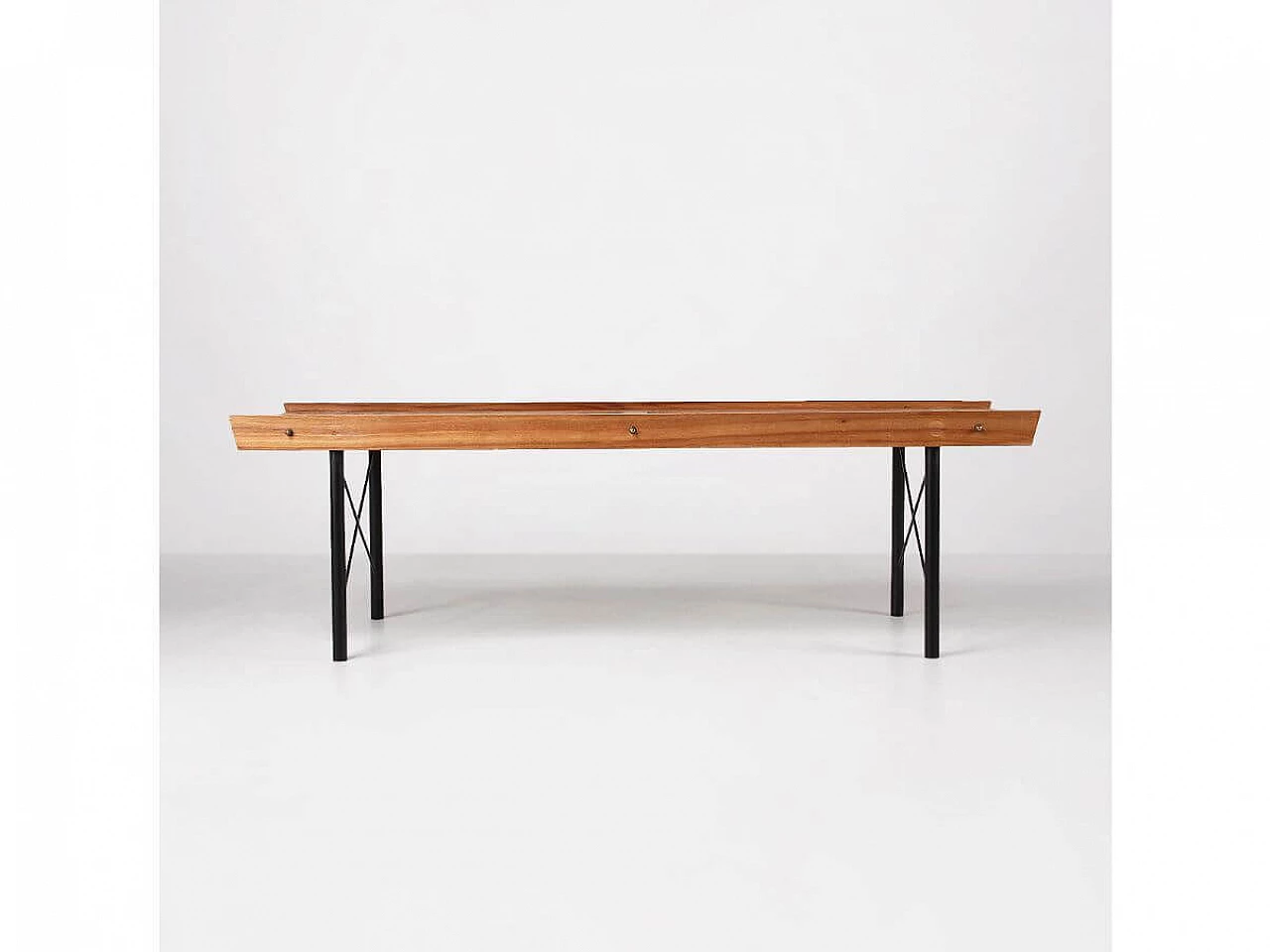 Black painted iron and wood bench, 1960s 3