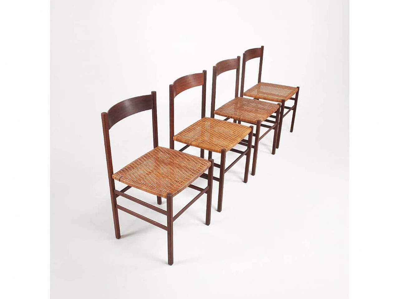 4 Chairs in wood and Vienna straw, 1960s 3