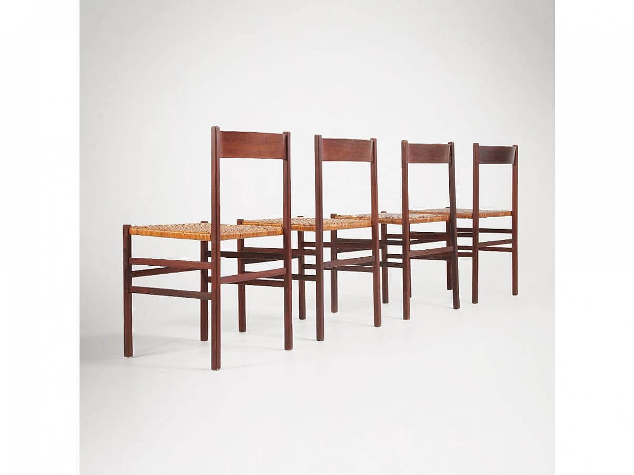 4 Chairs in wood and Vienna straw, 1960s 6