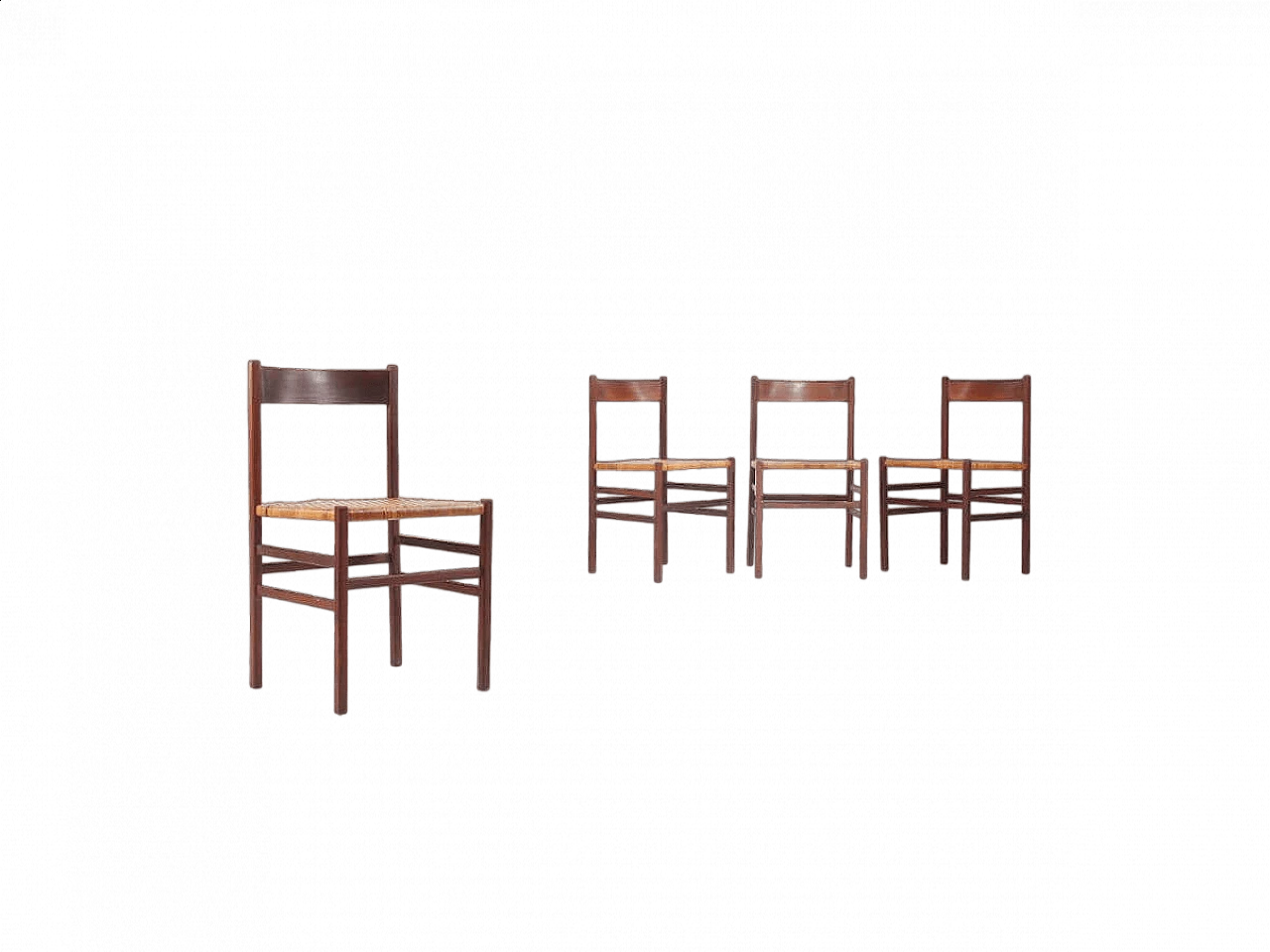 4 Chairs in wood and Vienna straw, 1960s 10