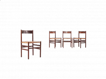 4 Chairs in wood and Vienna straw, 1960s