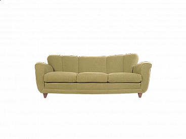 Three-seater wood and olive green fabric sofa, 1940s