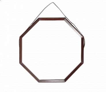 Octagonal solid wood wall mirror, 1960s