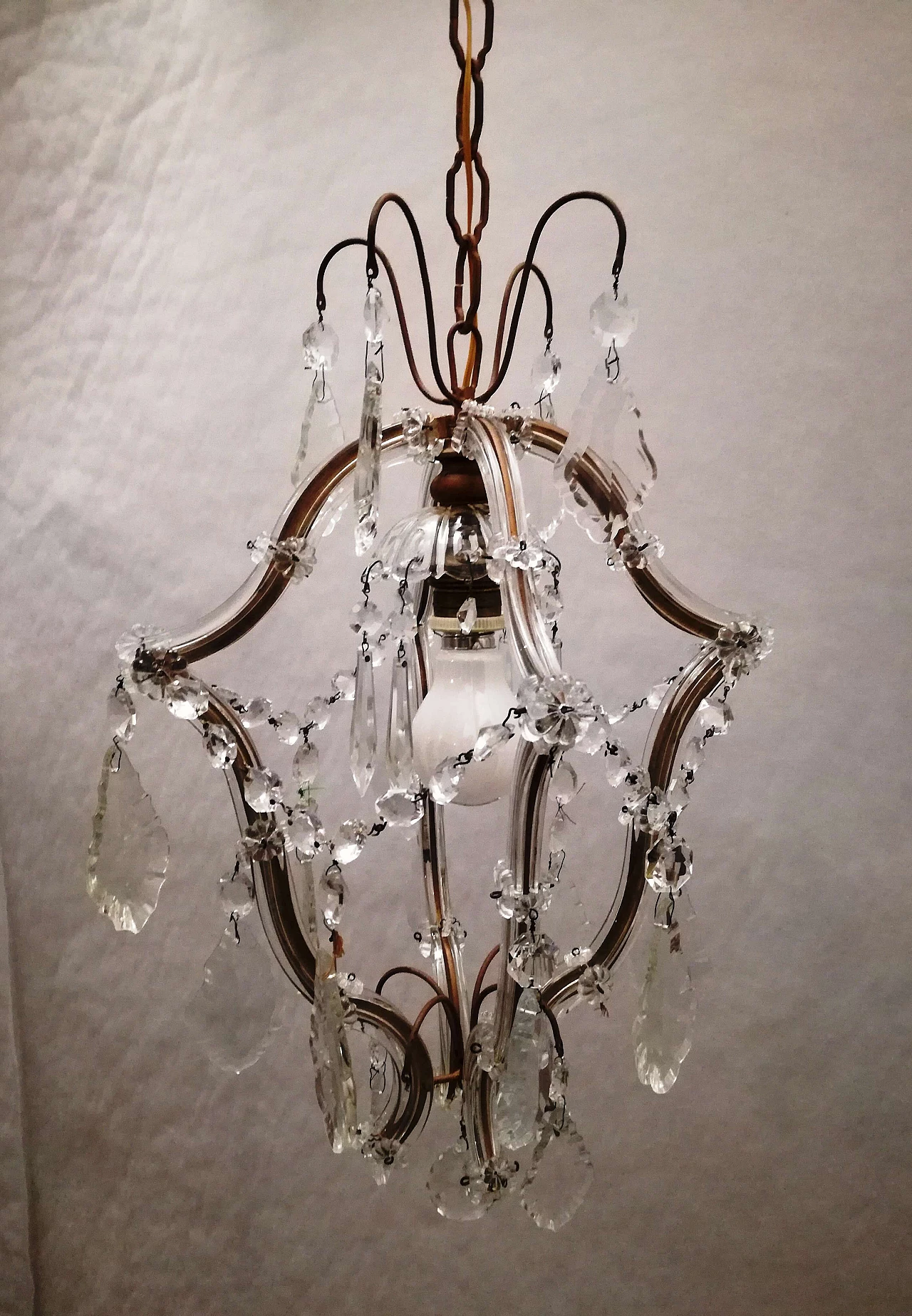 Gilded metal chandelier with crystals in Maria Theresa style, 1950s 1