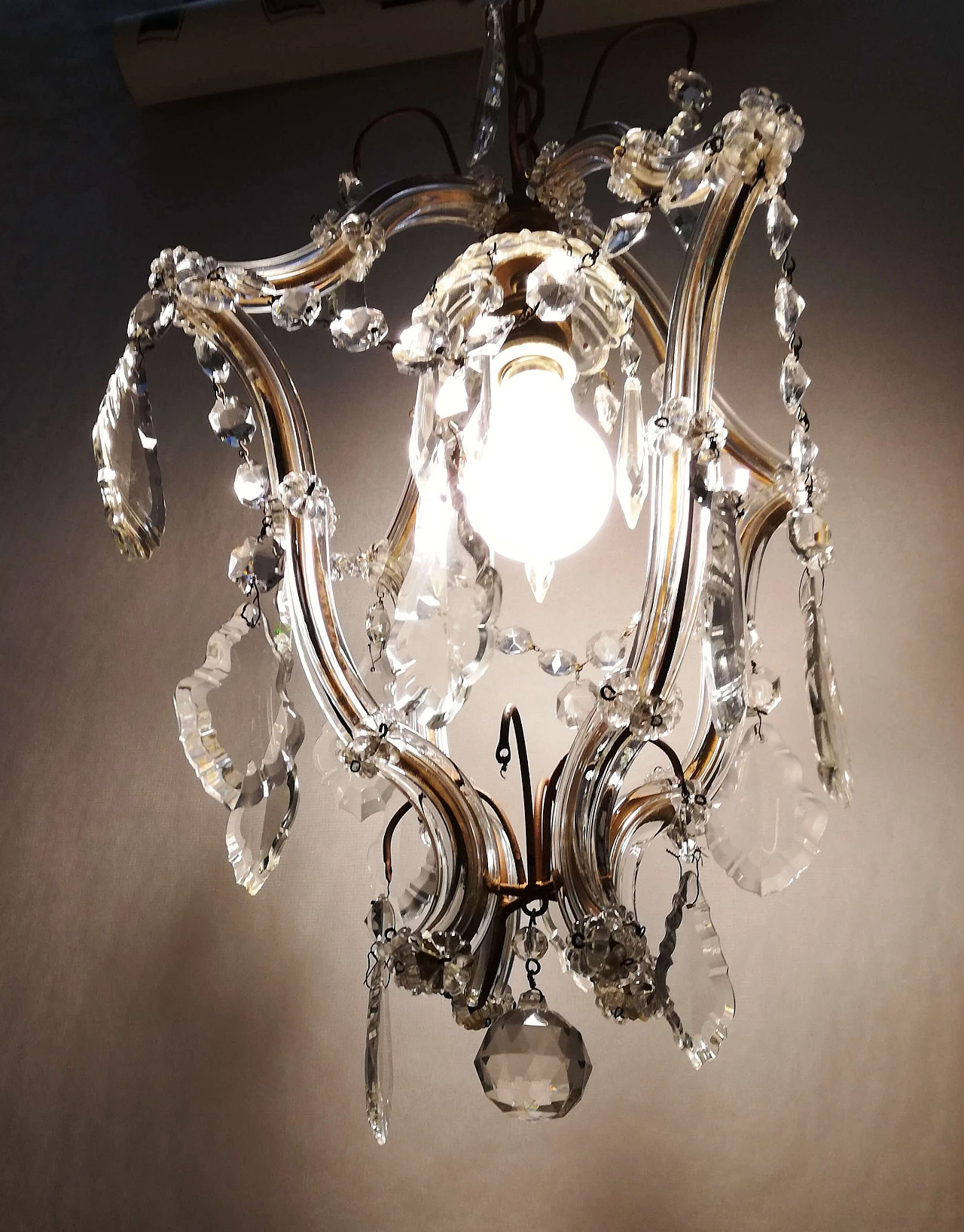 Gilded metal chandelier with crystals in Maria Theresa style, 1950s 6