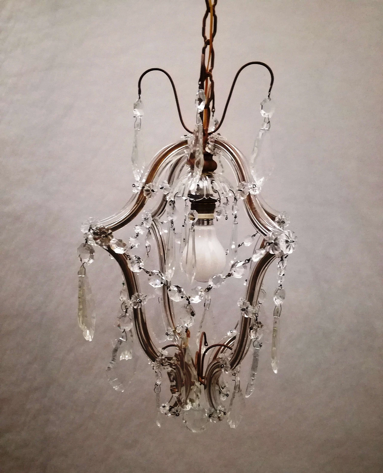 Gilded metal chandelier with crystals in Maria Theresa style, 1950s 7