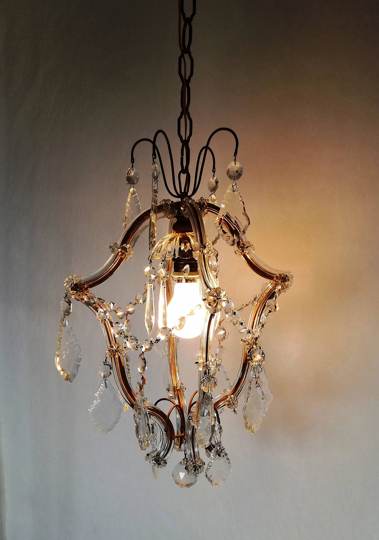 Gilded metal chandelier with crystals in Maria Theresa style, 1950s 10