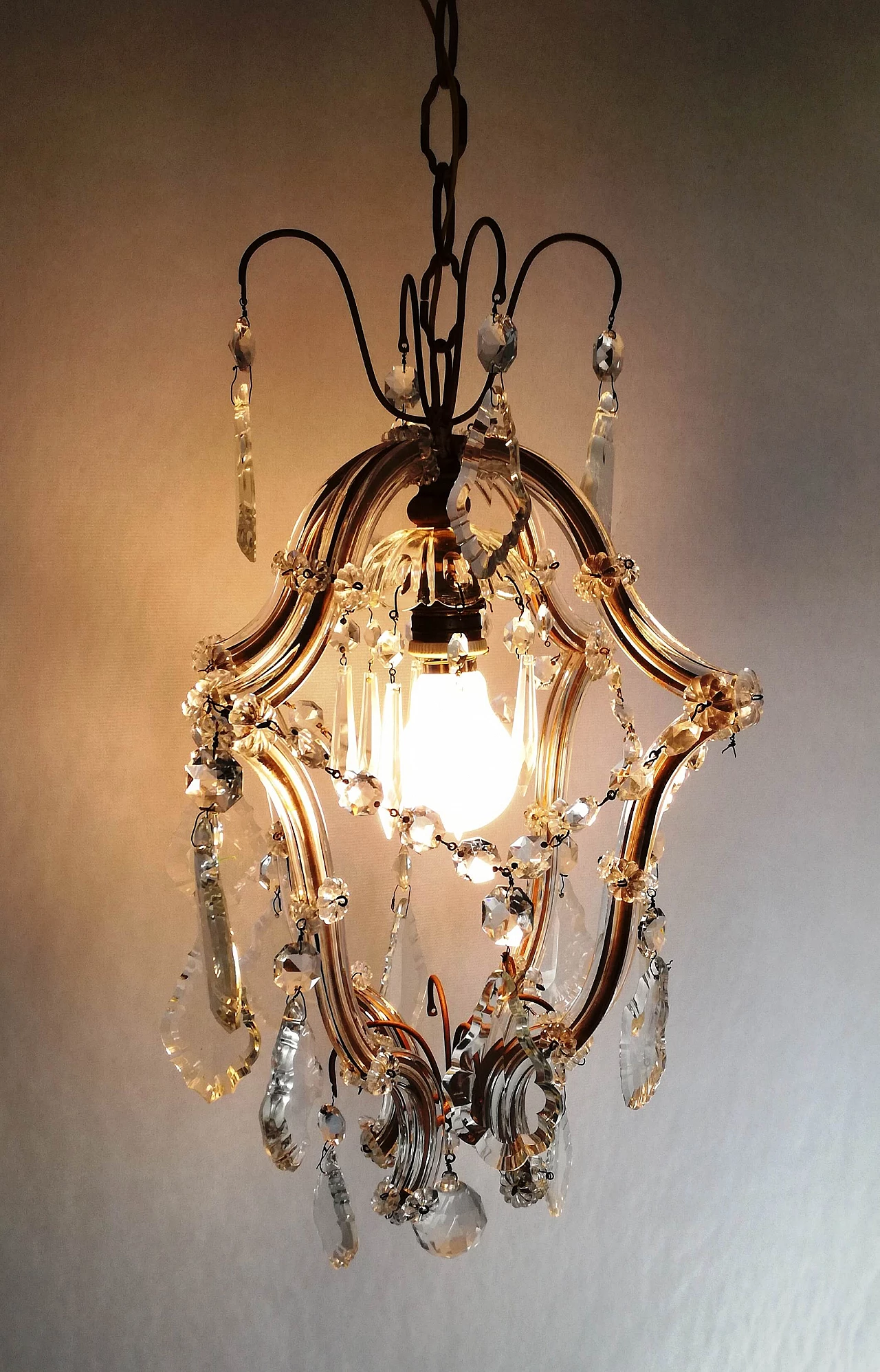 Gilded metal chandelier with crystals in Maria Theresa style, 1950s 11