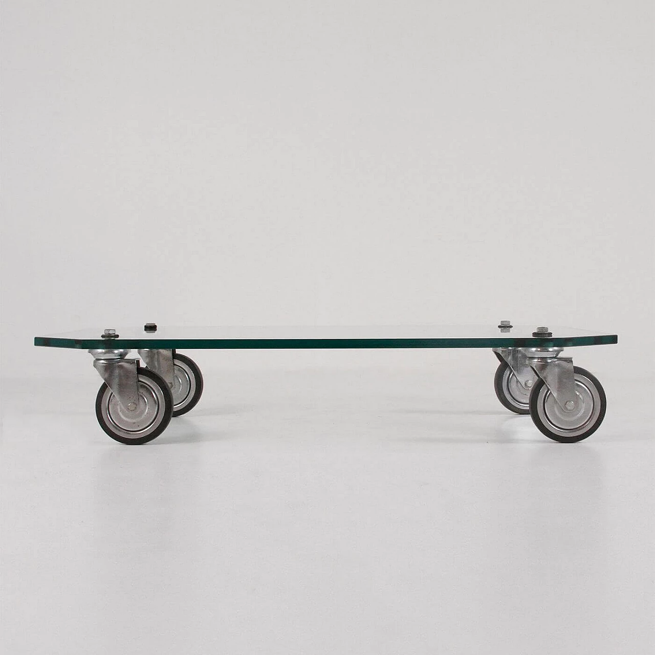 Glass coffee table with wheels, 1980s 1