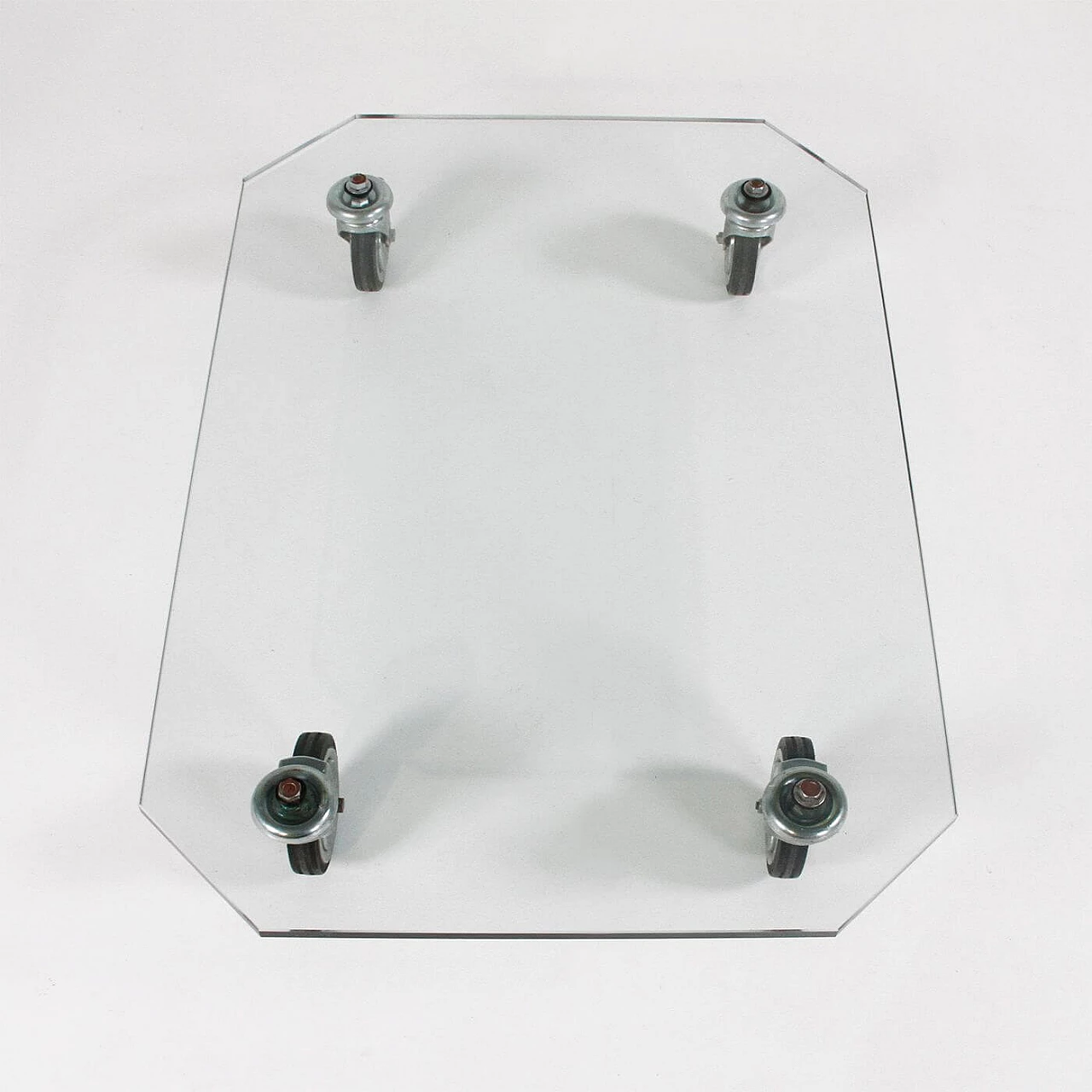 Glass coffee table with wheels, 1980s 2