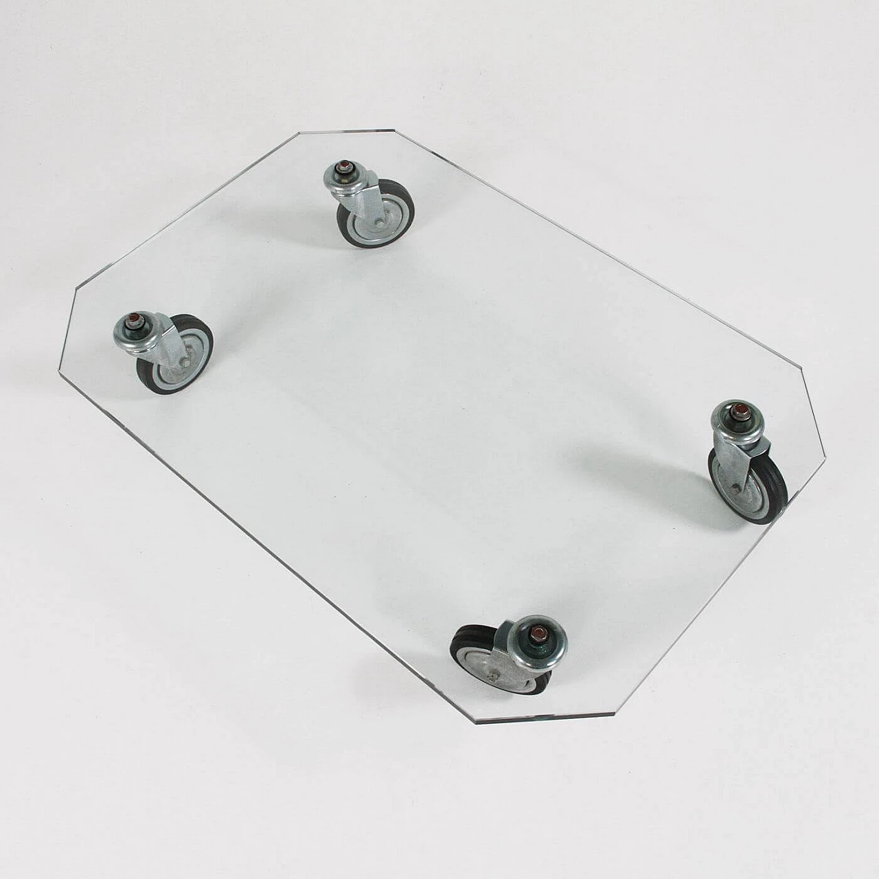 Glass coffee table with wheels, 1980s 3