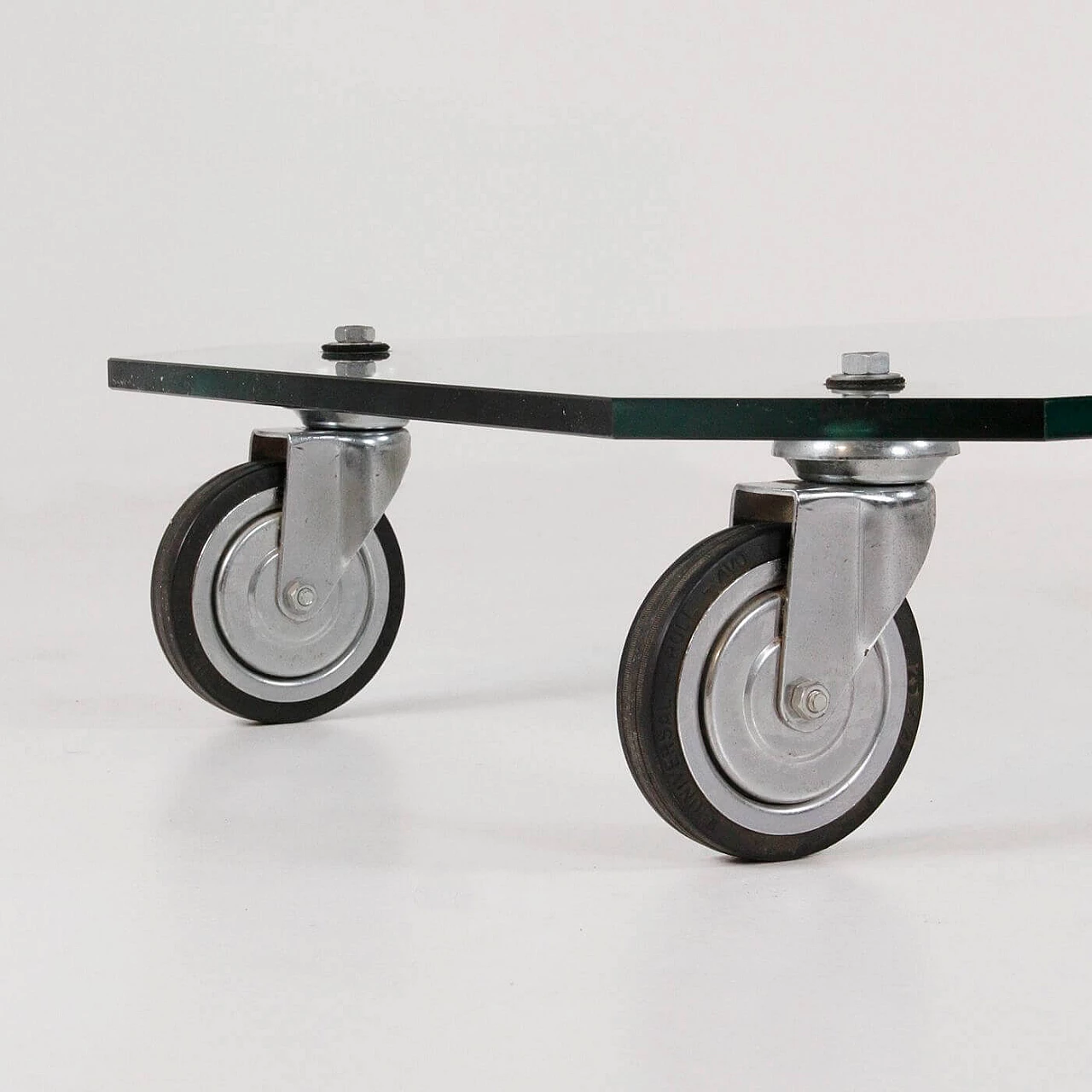 Glass coffee table with wheels, 1980s 4