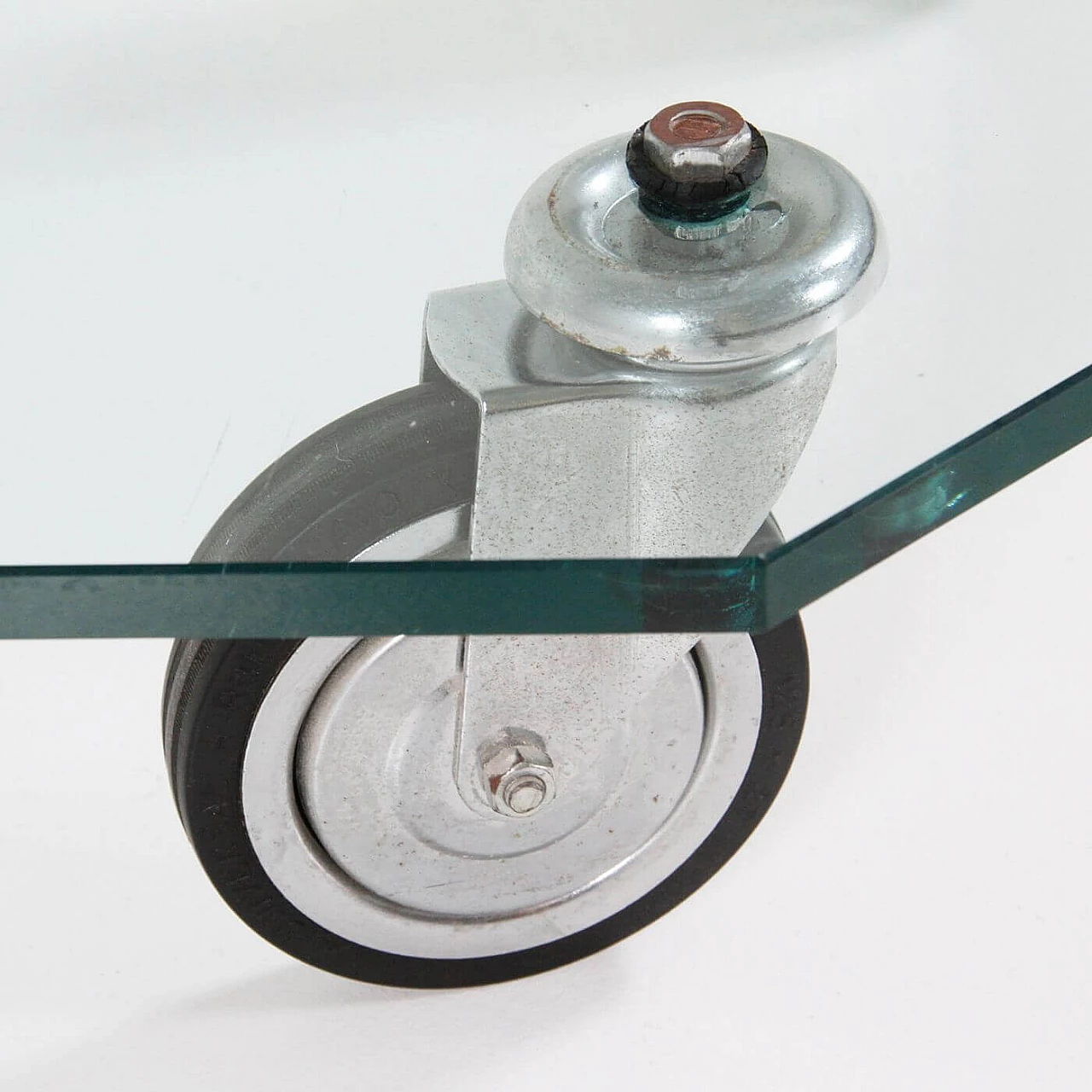 Glass coffee table with wheels, 1980s 5