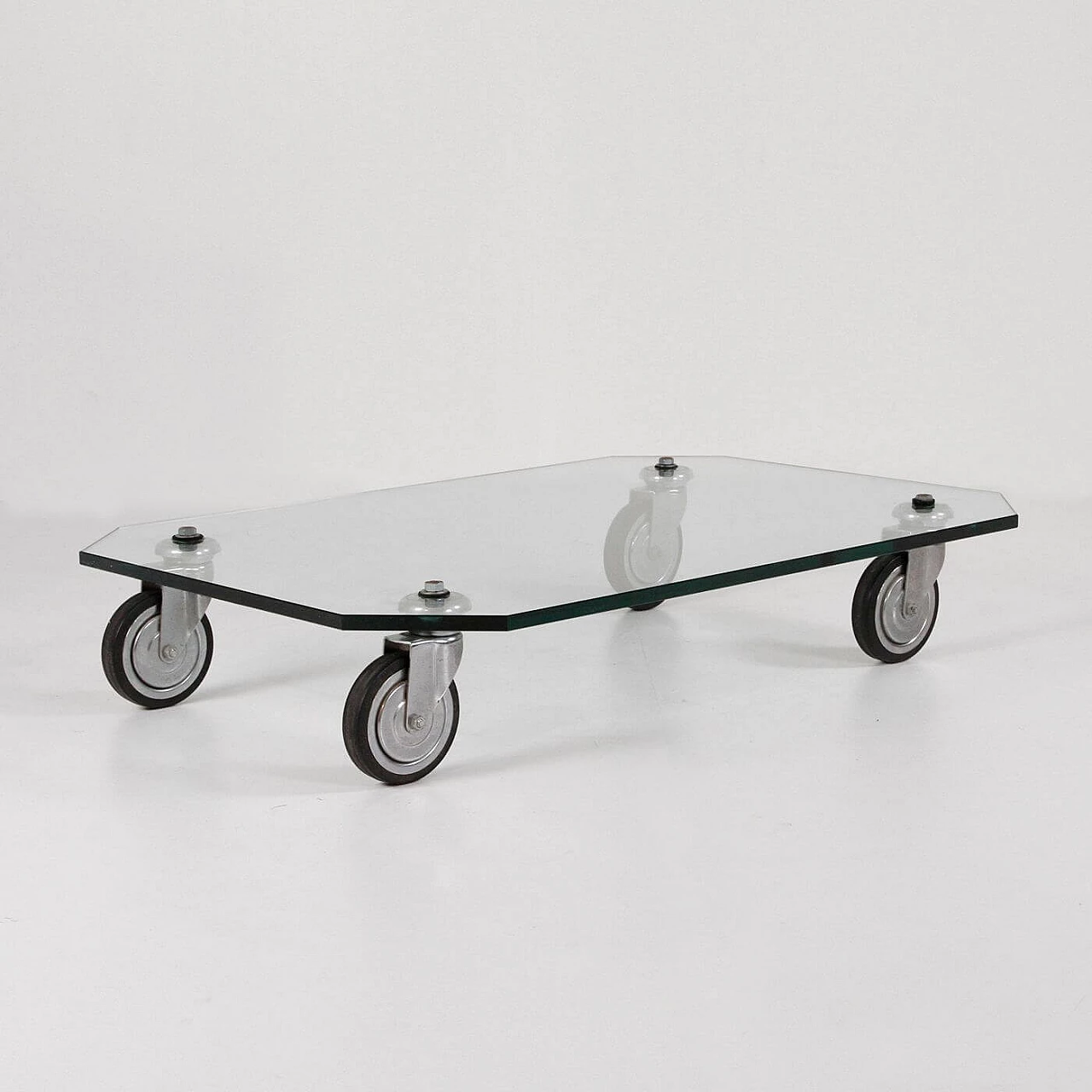 Glass coffee table with wheels, 1980s 7