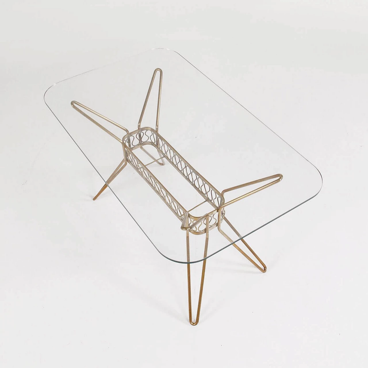 Brass coffee table with glass top, 1950s 8