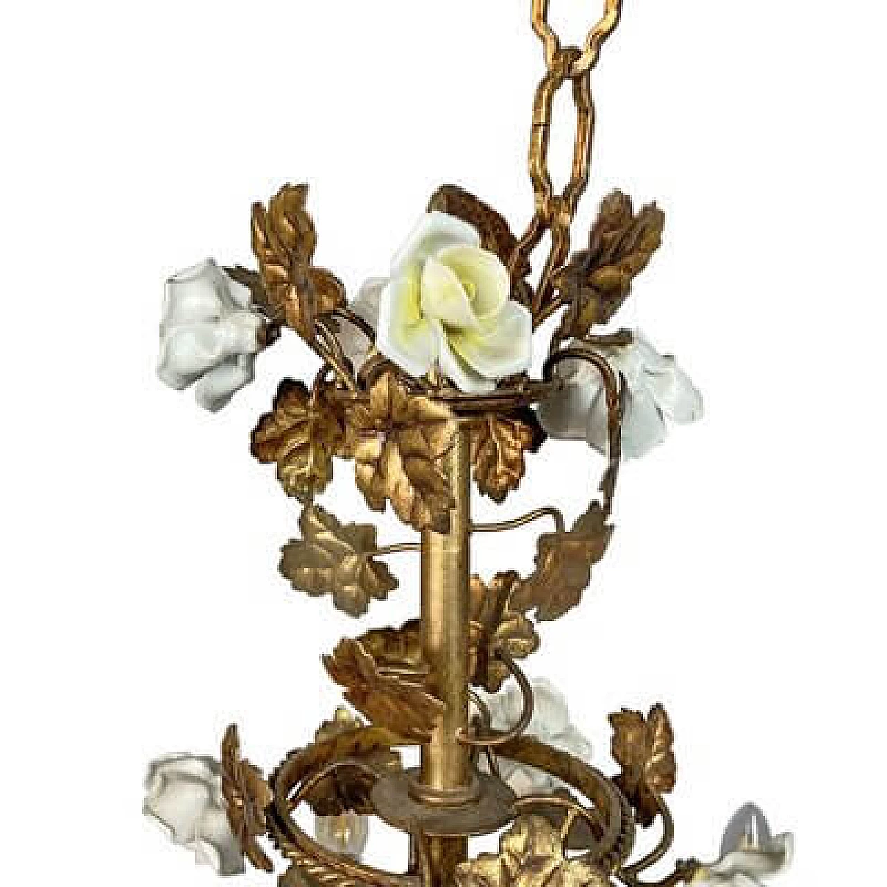 Gilded metal chandelier with porcelain roses, early 20th century 8